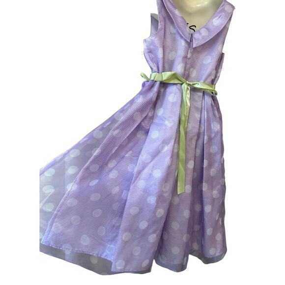 Girls “Place” Spring Lavender Dress Sleeveless Wht Polkadot Long Sz 10 - Picture 4 of 6